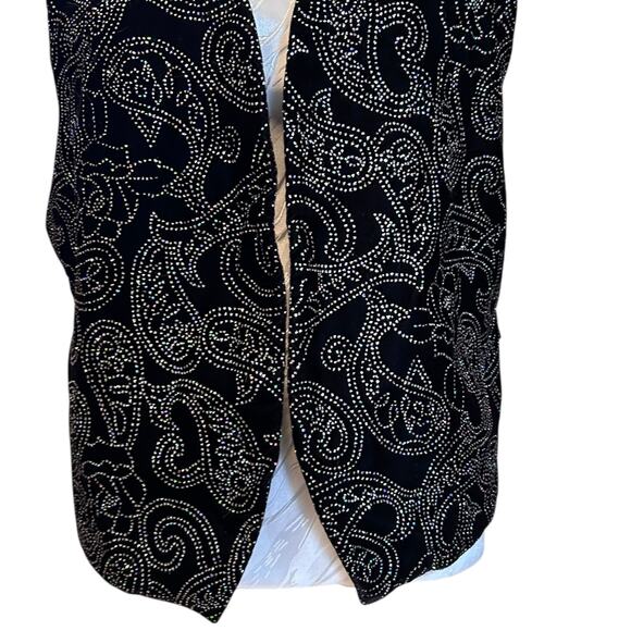 Vintage Black Bedazzled Velvet Vest Womens Sz 12 Open Front Witchy Whimsigoth - Picture 9 of 16